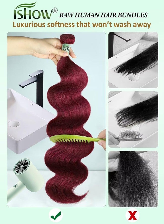 ISHOW Raw Human Hair Bundles, 100% Unprocessed Virgin Human Hair, 15A Body Wave Premium Quality Bundles Producer, 16 Inch Single Bundle, Long Lasting, Red Burgundy Color 99J - Image 5
